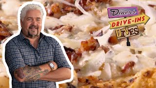 Guy Fieri Tries Bacon and CLAM Pizza  Diners DriveIns and Dives  Food Network [upl. by Neema673]