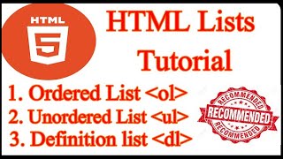 HTML Tutorial  Ordered List Unordered List and Description List in Html [upl. by Betty]