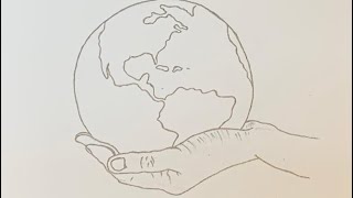 How to draw Hand holding Earth Save Earth Drawing easy pencil drawing [upl. by Ekim8]