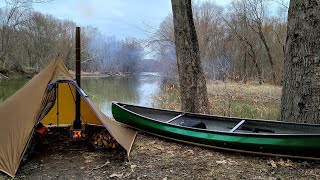 Canoe Camping Alone with a Solo Hot Tent and Wood Stove [upl. by Graehme170]