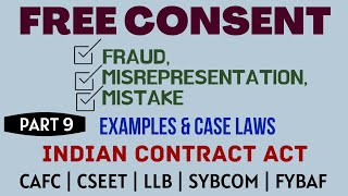 Fraud  Misrepresentation  Mistake  Free Consent  Indian Contract Act  Caselaws  Example [upl. by Eronaele532]