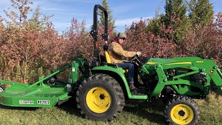 Brush Hogging  68 Brush  3quot Diameter Trees  John Deere 3032E [upl. by Ragland]