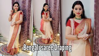 Traditional Bengali Saree Draping Tutorial for Durga Puja  Drape in 5 minutes [upl. by Sheridan]