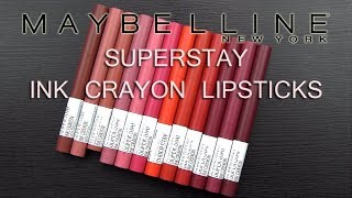 MAYBELLINE SUPERSTAY INK CRAYON LIPSTICKS Lip Swatches amp Review [upl. by Launame946]