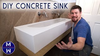 DIY Concrete Sink amp Countertop ll Small Bathroom Renovation [upl. by Noirb664]