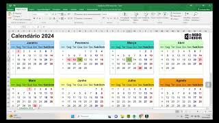 Calendário 2024 Excel [upl. by Nibbs]