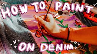 HOW TO PAINT ON DENIM  JEANS Custom With Acrylic amp Fabric Paint  Francesca Grace [upl. by Aciretehs]