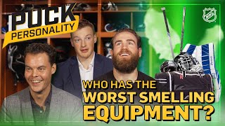 Which teammate has the smelliest equipment  Puck Personality  NHL [upl. by Hanah]