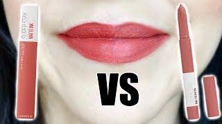 Maybelline SuperStay Matte Ink Liquid Lipstick VS Maybelline SuperStay Ink Crayon  Wear Test [upl. by Epuladaug45]