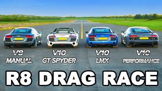 Audi R8 generations 20062019 DRAG RACE [upl. by Enelrihs]