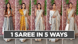 How to wear 1 saree in 5 different styles  5 Different Ways of Wearing one Saree [upl. by Butcher]