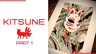 How to draw a stunning Kitsune Mask part 1 [upl. by Maye217]