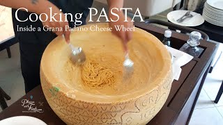 Cooking Pasta Inside a Grana Padano Cheese Wheel [upl. by Ajnek]