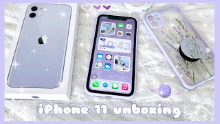 2021 Unboxing Purple iPhone 11 📦🍎  Setup  Accessories 🌻💜 [upl. by Anahsohs]