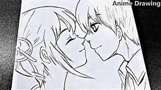 EASY DRAWING  How to draw Girl in Love with a Boy  Anime Drawing [upl. by Cormack]