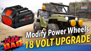 EASY  How To Modify 12 Volt Power Wheels To 18 Volt power tools battery Jeep 18 Volt Upgrade [upl. by Meurer]