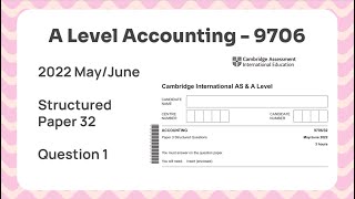 A Level Accounting May June 2022 Paper 32 970632 Question 1 [upl. by Ayhtin]