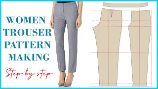 Basic Pant Pattern Drafting For Beginners  How To Make Womens Trouser Pattern Detailed [upl. by Helene908]