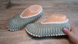 Домашние уютные следки спицами  Homemade slippers knitting pattern [upl. by Torrie]