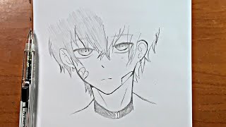 easy anime drawing  how to draw anime boy stepbystep easy [upl. by Astri641]